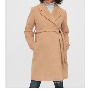 Gap Maternity Wool Blend Wrap Coat, Size Small, Camel/Tan